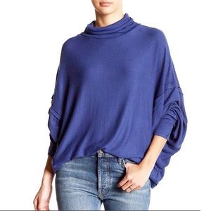 Free People We the Free Blue Dolman Sleeve Oversized Draped Neck Top Sz XS